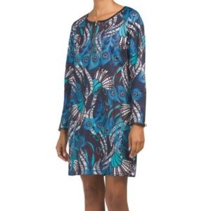 Tracy Negoshian Penelope Wmn S Blue Peacock W/Faux Leather Trim Sheath Dress NWT